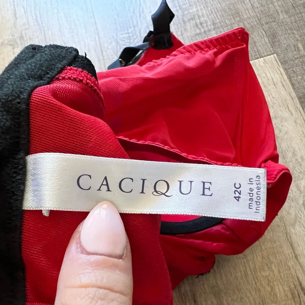 Cacique Boost Balconette Bra Red Black Lace Underwire Padded 42C 5246
